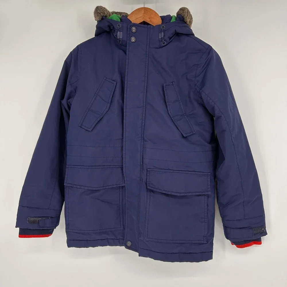 Boden Parka Jacket Coat Kids 11-12Y Faux Fur Hood Padded Navy Blue Winter Ski